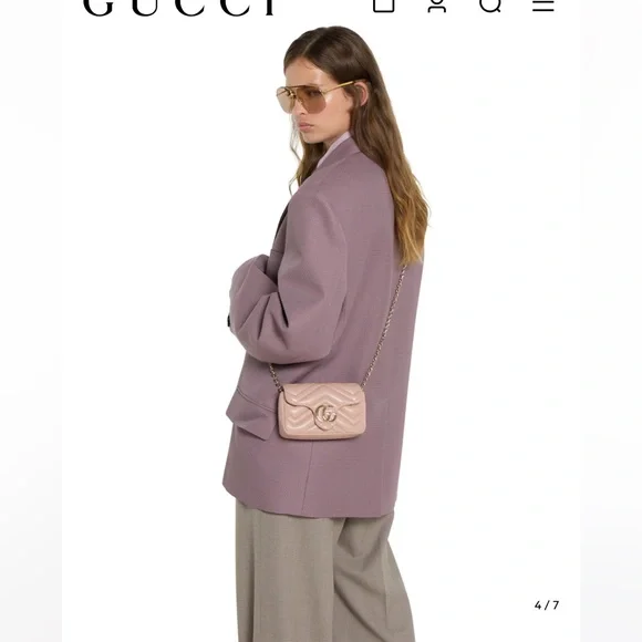 Gucci Calfskin Matelasse Super Mini GG Marmont Shoulder Bag - Porcelain Rose - Picture 15 of 17